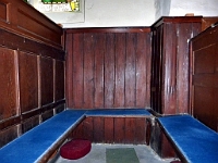 The pews St James Church. Made of deal and of different sizes the pews date to 1710. Photo 2010.