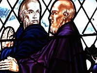 Stained glass window, St James, Stanstead Bury. Photo 1980