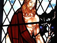 Stained glass window, St James, Stanstead Bury. Photo 1980