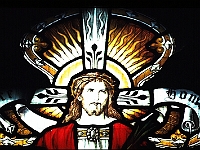 Stained glass window, St James, Stanstead Bury. Photo 1980