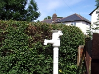 The water pump, Thele Avenue, Stanstead Abbotts. Water was not piped in until 1938 and before that communal pumps were used around the village.