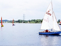 The sailing lake, Marsh Lane. The largest of the lakes it was originally known as the "Six Pit" due to Saint Albans sand and gravel plan. It was stocked with fish by the Abbotts Angling Society and contains large Carp, Tench and Bream. Photo 1980