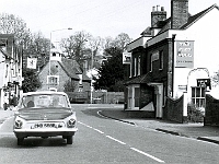 The Pied Bull, Stanstead Abbotts. Now converted to houses, "Pied Hall" and "Pied House." Photo around 1970.