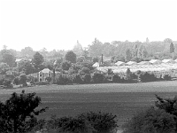 Haileybury College from the bypass in Hoddesdon Rd . Nigel Coppings nursery to the right. 1987